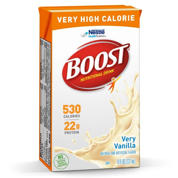 Boost Very High Calorie Nutritional Drink, Very Vanilla, 8 Ounce Box, Pack of 27