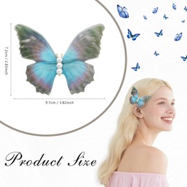 YQSLBULKY 2Pcs Blue Butterfly Hair Clips, Pearl Double Mesh Butterfly Barrettes 3D Moving Wings Butterflies Fairy Accessories Strong Hold Alligator Clip Hairpin for Women and Girls