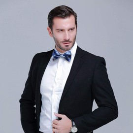 HISDERN Bow Ties for Men Plaid Blue Mens Bowtie Pretied Classic Satin Formal Business Bow Tie Adjustable Tuxedo Bowties for Wedding Party