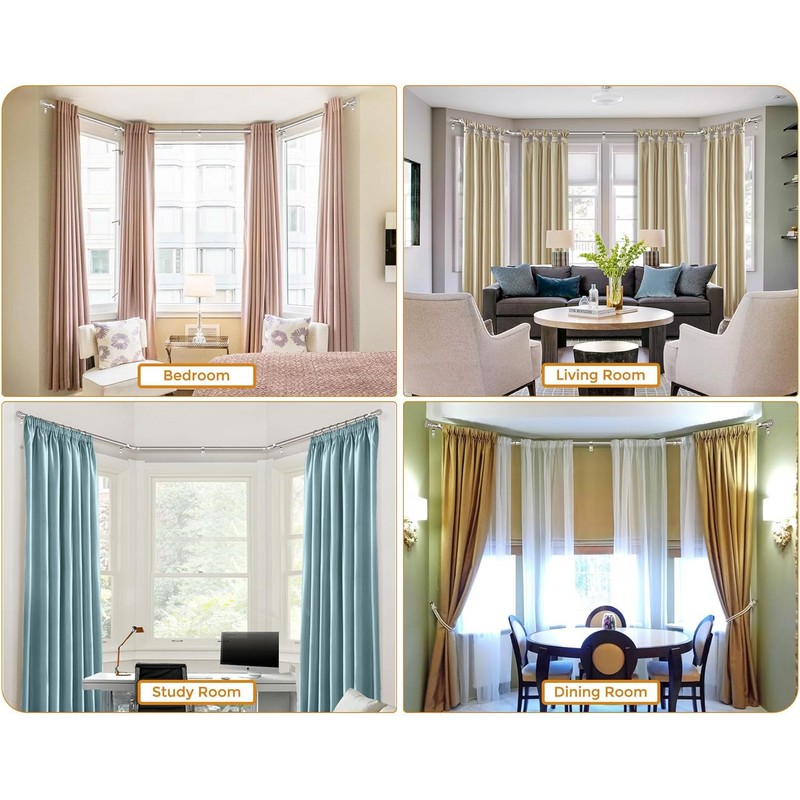 Nicecho U Shape Heavy Duty Curved Curtain Rods for 3