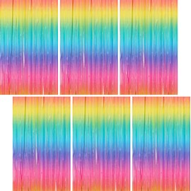 Xialvyu Pack of 6 Tinsel Curtains Glitter Light Gradient Foil Curtain Tinsel Curtain 1 m x 1.9 m Party Curtain for Wedding, Birthday, Background Decoration (Light Gradient)