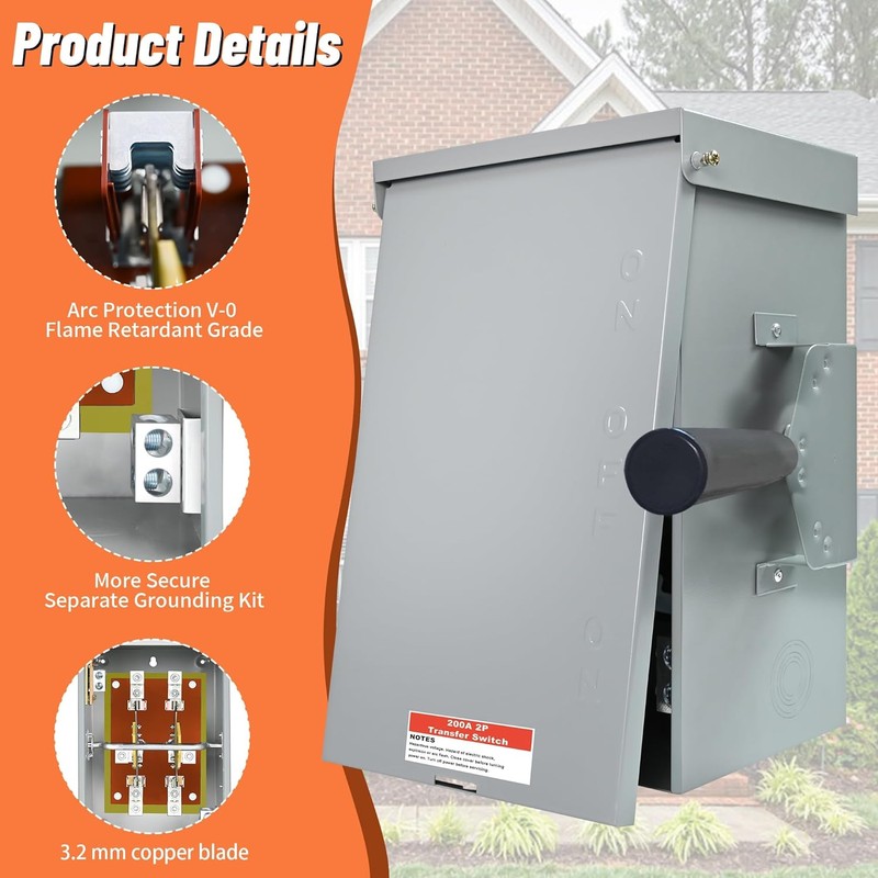 200 Amp Generator Transfer Switch, 120/240V 48000W Manual Transfer Switch