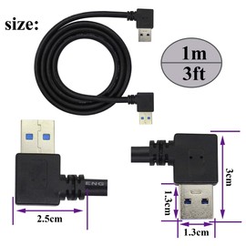 AAOTOKK Left & Right Angle USB 3.0 A Male Extender Cable90 Degree USB 3.0 A Male to A Male Data Transfer and Charging Connector Cable for USB Keyboard,Mouse,Flash Drive,Hard Drive.(1M/3ft-Black)