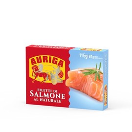 Auriga Filetti di Salmone al Naturale 115gr Cotti a Vapore. Senza Conservanti. Pronti da gustare.