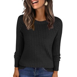 ANRABESS Womens Long Sleeve Shirts 2025 Fall Lightweight Sweater Tunic Tops Crewneck Casual Loose Fit Work Travel Outfits Black Large