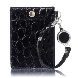 Questa è la Voice Pass Case with Reel, Made in Italy, Made of Cowhide Leather, Mother's Day, C.Black