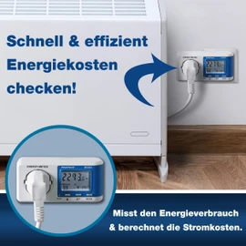 PeakTech Stromverbrauchsmesser, Energiekostenmessgerät und Stromzähler für Steckdose ab 0,5W mit 0,1W Auflösung für Strom, Verbrauch, Kosten, Spannung, Frequenz, CO2, Leistungsfaktor, 1 Stück, P 9035