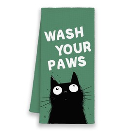 Xmsaitar Green Funny Black Cat Bathroom Kitchen Towels, Wash Your Hands Hand Towels for Bathroom, Cute Cat Gifts for Cat Lovers, Rustic Preppy Decorative Dish Towels Decor for Kitchen Dorm 16x24in