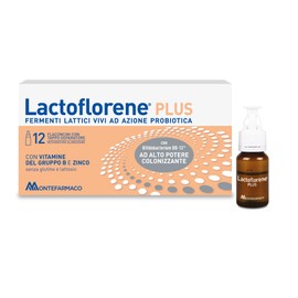 Lactoflorene Plus, Fermenti Lattici, Probiotici, Senza Glutine Senza Lattosio - Integratori Adulti a base di Probiotici con Zinco e Vitamina B per l’Equilibrio della Flora Intestinale (12 Flaconcini)