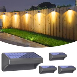 Bridika Solar Fence Lights, Fence Lights Fence Solar Lights Outdoor Waterproof Warm White & Color Glow LED Solar Lights for Backyard, Patio, Deck Railing, Stair Handrail and Wall (4 Packs, Plus Size)