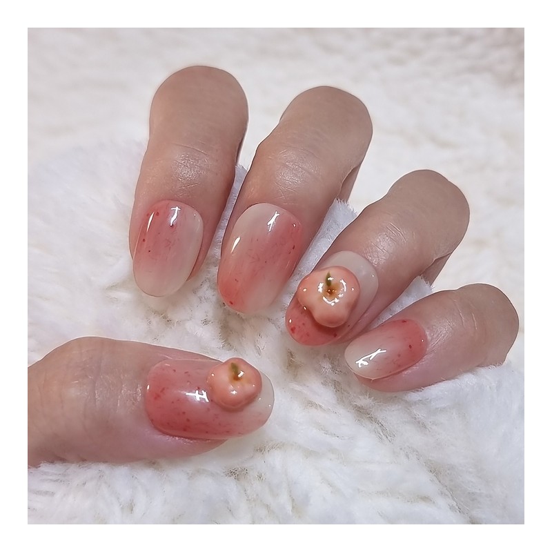 Sweet peach handmade nail tip - petit round / 달콤