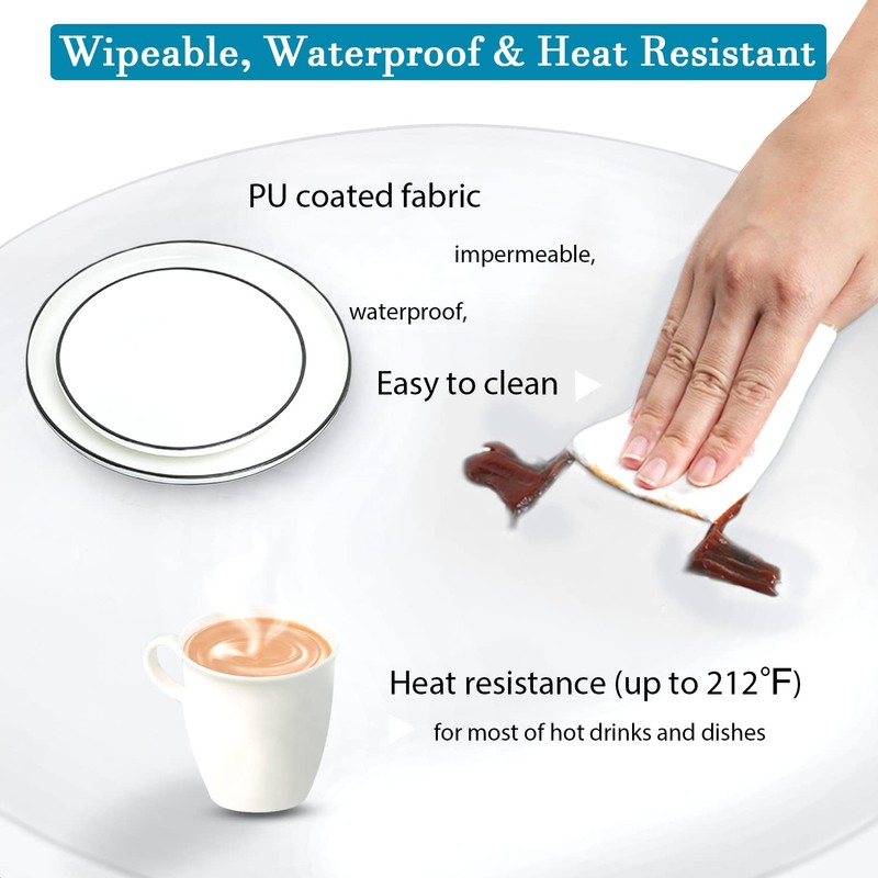 Rinpon Double Fitted Design PU Round Fitted Tablecloth, Anti-Tear Wipeable
