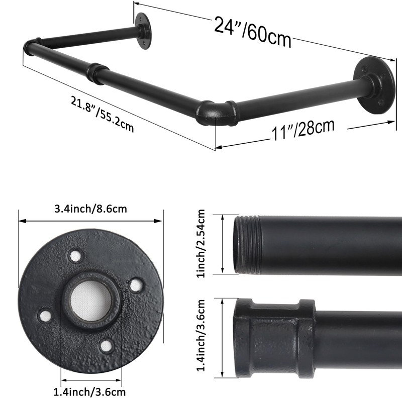 WEBI Clothing Rack Wall Mount,24" Industrial Pipe Clothes Rack for