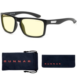 Gunnar Gaming and Computer Glasses - Intercept, Onyx Frame, Amber Lenses - 65% Blue Light and 100% UV Protection - Strength + 2.5 - Premium Blue Light Glasses - Reduces Eye Strain, onyx frame