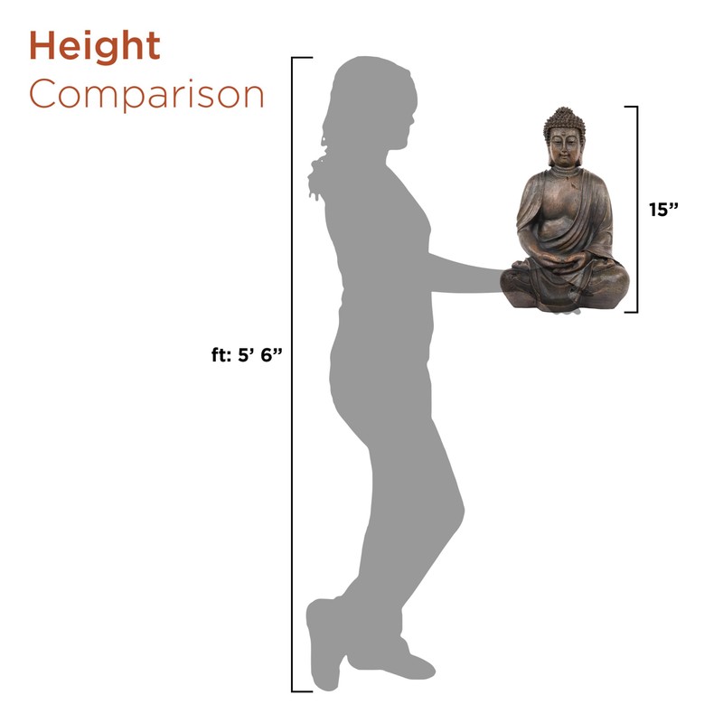 Alpine Corporation 15" Tall Indoor/Outdoor Meditating Buddha Statue, Tabletop Garden