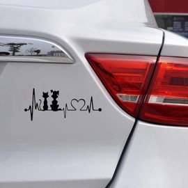 Stukk Stickers Dog & Cat Heartbeat Line Funderon Fun Window Vinyl Sticker Decal 19cm x 8.2cm - Black