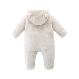 Unisex Baby Bear Onesie Winter Fleece Snowsuit Clothes Infant Footed Hooded Jumpsuit Romper 9-12 Months Beige