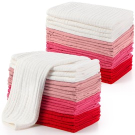 Buryeah 20 Pcs Burp Cloths Large 20" x 10" 100% Cotton Hand Washcloths 6 Layers Extra Absorbent and Soft (Bright Colors)