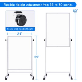 maxtek Rolling White Board, 48x24 Height Adjustable Whiteboard on Wheels, Large Magnetic Standing Mobile White Board, Double-Sided White Board Dry Erase on Wheels for Homeschool, Home Office, School