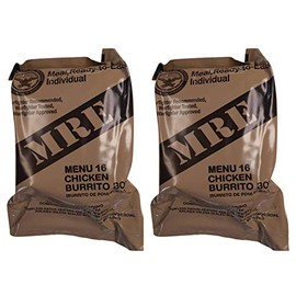 TWO (2) NEW MRE's 2020 - 2021 1st Insp. date - US Military Meals Ready-to-Eat w/FREE DESSERT! (Two 16's - Chicken Burrito Bowl)