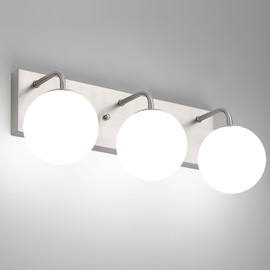 Kosmbruk Bathroom Light Fixtures, 3-Light Brushed Nickel Vanity Lights Bathroom Lighting Fixtures Over Mirror, Modern Wall Sconces Wall Lighting with Globe Frosted Milk Glass Shades
