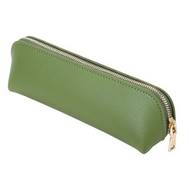 Fyore Leather Pencil Case Slim Design Pen Bag with Metallic Zipper Pocket Size for or Student Office College Middle School (Green)