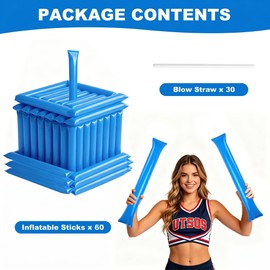 ZenNex 60 Pack Thunder Sticks Cheering Sticks Solid Color Thicken Plastic PE Inflatable Noise Makers Individually Wrapped for Sports Football Parties and Celebrations (Royal Blue)