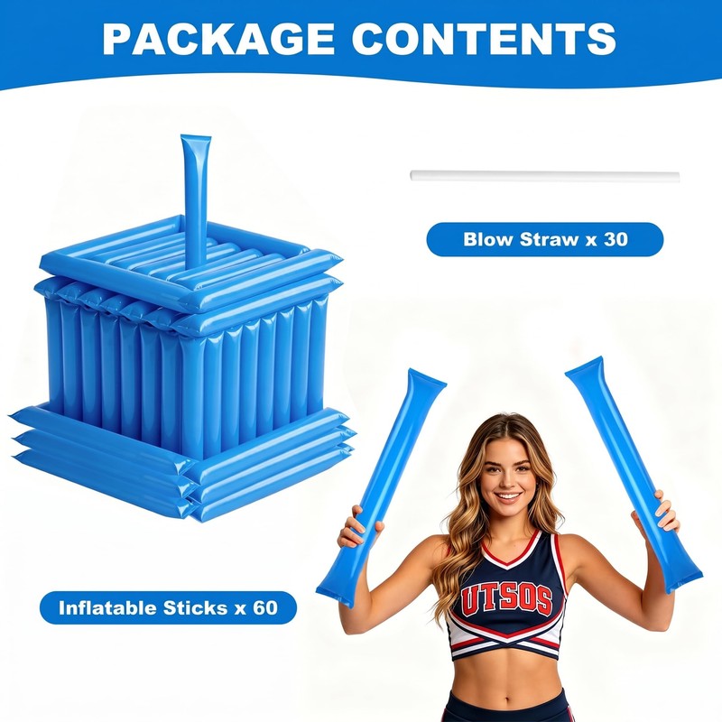 ZenNex 60 Pack Thunder Sticks Cheering Sticks Solid Color Thicken