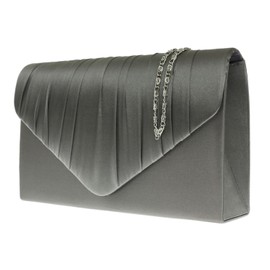 Girly Handbags Womens Satin Pleated Clutch Bag Grey