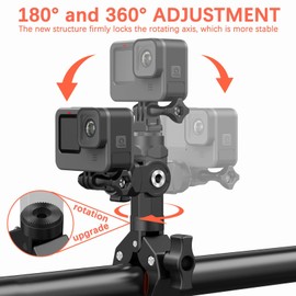UNSTINCER Super Klemme mit 1/4 Gewinde und Action Kamera Halterung Adapter, 180° & 360° Drehbare, Clamp für 17–40 mm Rohr und Desktop für Gopro Insta360 DJI Stativ Fahrrad Motorrad Lenker