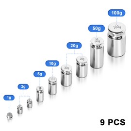 Fuzion Calibration Weights 210g, M1 Class 9 PCS Stainless Steel Scale Calibration Weight Kit, 1g 2g 5g 10g 20g 50g 100g Calibration Weight with Storage Box, Tweezers for Digital Scale, Gram Scale