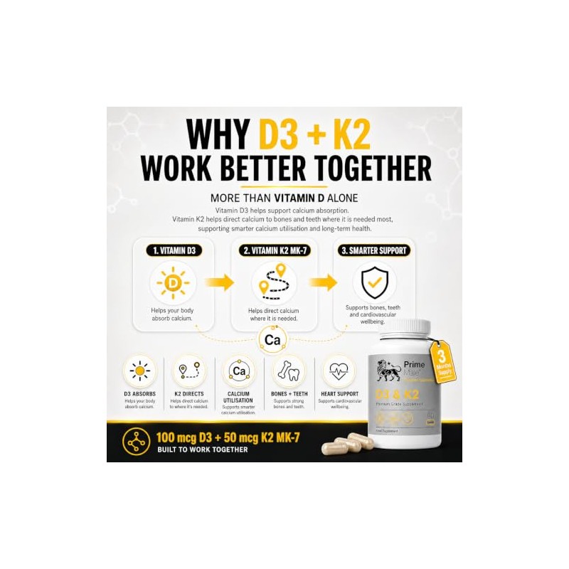 Vitamin D3 & K2 MK-7 for Men – 90 Capsules