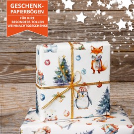 artup 5 Sheets of Christmas Wrapping Paper Christmas Wrapping Paper with Watercolour Painted Animal Motifs for Great Gifts – Elegant Fine Exclusive Funny – Sheet Size DIN A2 Approx. 42 x 59 cm