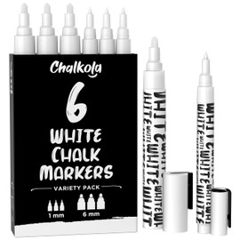 Chalkola Chalk Pens for Blackboard, Washable, White, 6 Chalk Markers, White, 1 mm and 6 mm Tip, Chalk Pen White for Windows, Blackboard, as Glass Pen, Chalk Markers for All Ages