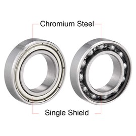 sourcing map 6801Z Deep Groove Ball Bearing Single Shield 1060801, 12mm x 21mm x 5mm Chrome Steel Bearings (Pack of 10)