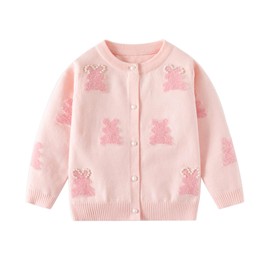 DHASIUE Cardigan for Toddler Girls Rabbits Jacquard Cotton Sweater Button Down Long Sleeve Kids Cardigans Pink 4 Years
