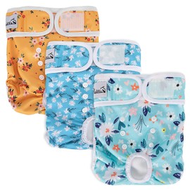 SlowTon Washable Dog Diapers Female - 3 Pack No Leak Reusable Doggie Puppy Diaper with Adjustable Buttons, Comfortable Female Dog Diapers for Heat Cycle Period Small Medium Large Dogs (L)