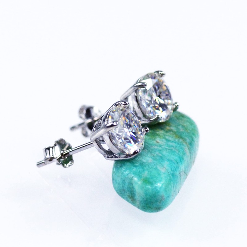 Total 2Carat 6.5MM White Moissanite Diamond Earrings, Studs, 925 Sterling