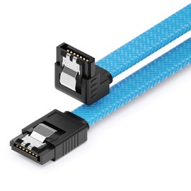 deleyCON 30 cm SATA 3 Cable Nylon 6 Gbit/s Data Cable SATA III Connection Cable Serial ATA Connection Cable for Motherboard & Hard Drive HDD SSD 1 S-ATA L Connector 90° Angled Blue
