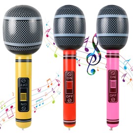 3 Pcs Giant Inflatable Microphones for 80s 90s Party Decorations, 80s 90s Party Favors Decor Supplies Inflatable Musical Party Props Microphone Carnival Prizes Rock Toys 31.5Inches (RedPinkYellow)