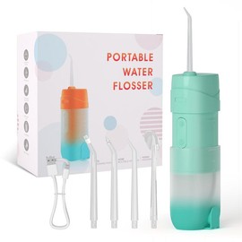 HXCRAY,Cordless Water Flosser,Reusable Gum Care Tongue Cleaning Plaque RemovalReplaceable Nozzle 200ML Water Tank USB Rechargeable, IPX7 Waterproof ,Home and Travel Oral Health Rinser - colour: green