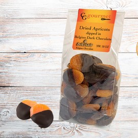 Gift Bag of Dried Apricots dipped in Belgian Dark Chocolate, 10 OZ | Cool Packs + Insulation