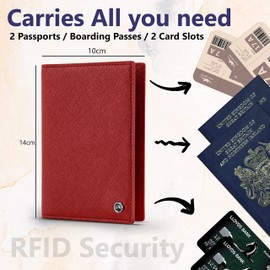 Snazzy Hawk 2 Passport Holder - Travel Essentials, RFID Blocking Wallet Credit Card Organiser, Plain Accessories Slim Cover For Men Women (Red)