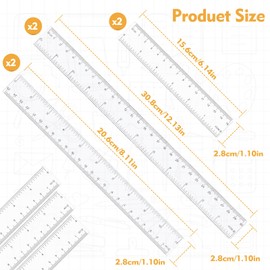 6 Pack Clear Ruler, 15/20/30cm Clear Plastic Ruler, Thick Plastic Rulers Set, for Teaching in Student School Offices