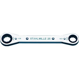Stahlwille 41564044 25aN Ratchet Ring Wrench - 3/4" x 7/8" - 235mm Length - Bi-Hexagon - 22 Teeth - Solid Steel & Chrome Plated - Straight - Made in Germany