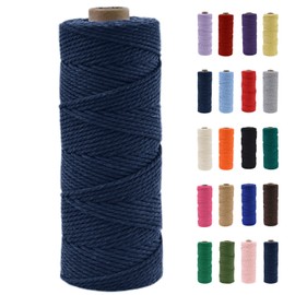 POPOYU Macrame Yarn 2 mm, Macrame Yarn Navy Blue, Cotton Yarn 2 mm x 100 m, Cotton Cord Natural, Cotton Craft Cord for Crafts, Knitting, Boho Decoration, DIY Craft, Wall Hanging, Living Room