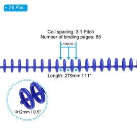 PATIKIL 12mm(1/2") Plastic Spiral Binding Coils, 25 Pcs Binding Spirals 85 Sheet Capacity 3:1 Pitch Binding Spirals for Binding Paper Sheets, Morandi