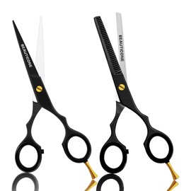 BEAUTICONE Hair Cutting & Thinning Scissors Set, Professional Barber Shears for Haircut Men/Women, Beard & Mustache Trimming Stainless Steel Hairdressing Scissors, Fixed Screw