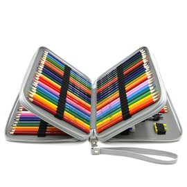 YOUSHARES 120 Slots Pencil Case - PU Leather Handy Large Multi-layer Zipper Pen Bag with Handle Strap for Prismacolor Watercolor Pencils, Crayola Colored Pencils, Marco Pens and Cosmetic Brush (Gray)