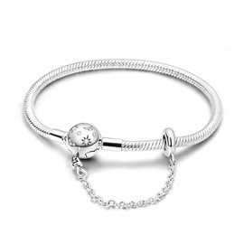 CMB062 Women's Bracelet 925 Sterling Silver, Bracelets with Heart Clasp Moments Snake Link Bracelet Valentine's Day Mother's Day Birthday Christmas Gift for Women Girlfriend Mum, Sterling Silver